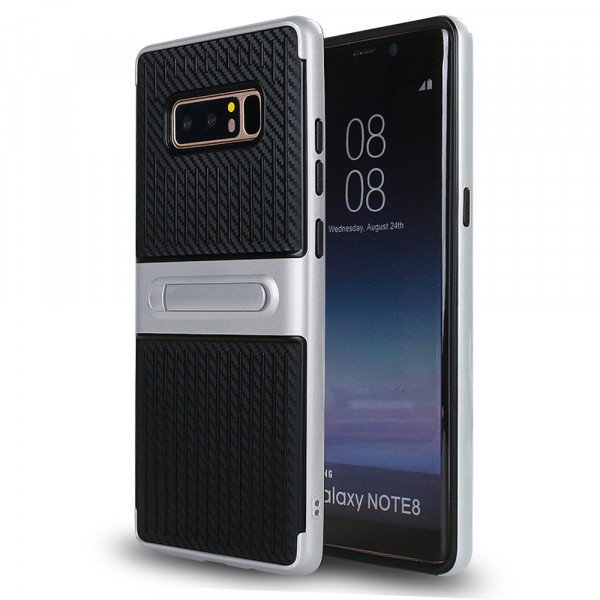 Wholesale Galaxy Note 8 Slim Fit Kickstand Hybrid Case (Silver)